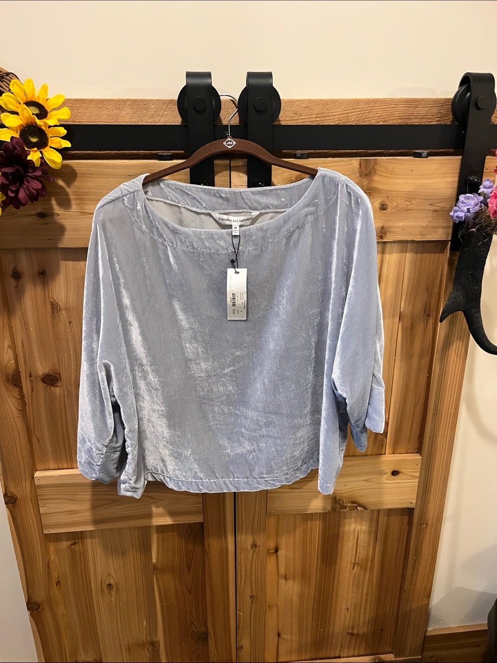 cupcakes & cashmere Powder Blue Velvet Boatneck Blouse